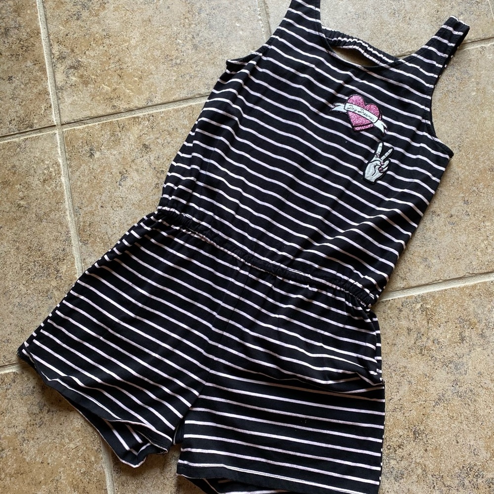 Place - black/white stripes shorts romper, Size: 10-12